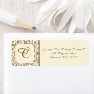 Vintage Saliegroen Stof Roze Monogram Huwelijk Etiket
