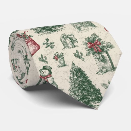 Vintage saliegroen winter toile kerst (1) stropdas (Opgerold)