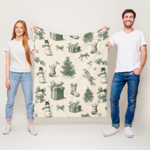 Vintage saliegroen winter toile kerst (2) fleece deken