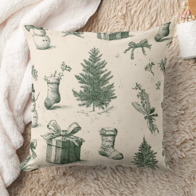Vintage saliegroen winter toile kerst (2) kussen (Deken)