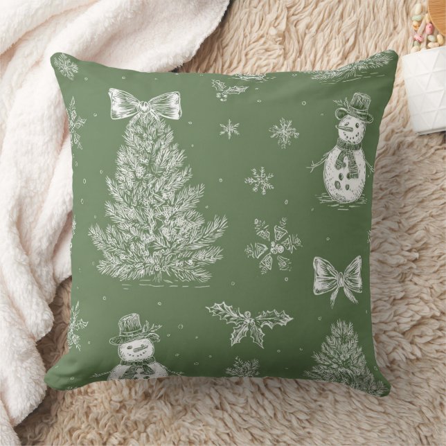 Vintage saliegroen winter toile kerst (3) kussen (Deken)