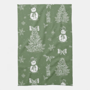 Vintage saliegroen winter toile kerst (3) theedoek