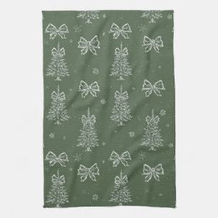 Vintage saliegroen winter toile kerst (4) theedoek
