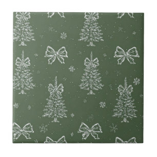 Vintage Saliegroen Winter Toile Kerstmis (4) Tegeltje