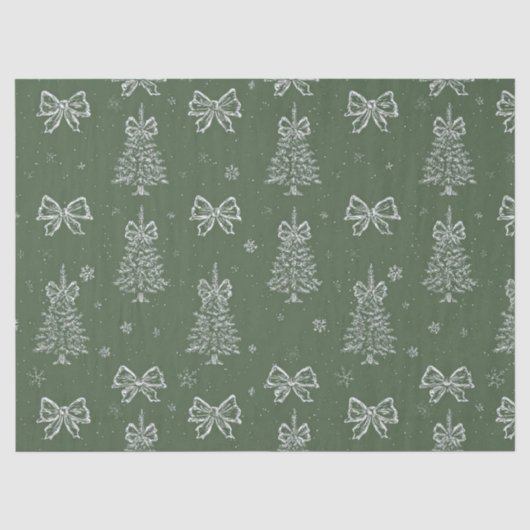 Vintage Saliegroen Winter Toile Kerstmis (4) Tissuepapier (Voorkant)