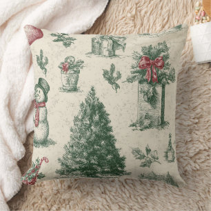 Vintage Saliegroen Winter Toile Kerstmis Kussen
