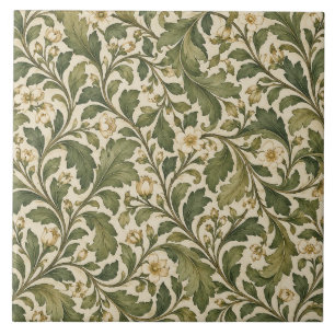 Vintage saliegroene botanische keramische tegel tegeltje