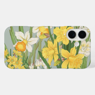 Vintage saliegroene Japanse narcis bloemkunst iPhone 16 Hoesje