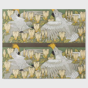 Vintage saliegroene kaketoe papegaai magnolia kuns cadeaupapier