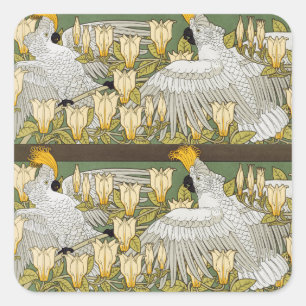 Vintage saliegroene kaketoe papegaai magnolia kuns vierkante sticker