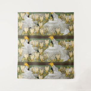 Vintage saliegroene kaketoe papegaai magnolia kuns wandkleed