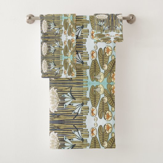 Vintage saliegroene Libelle & Lelie Kunst Bad Handdoek (Insitu)
