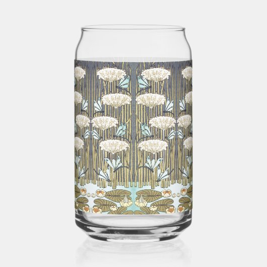 Vintage saliegroene Libelle & Lelie Kunst Blikvorm Glas (Voorkant)