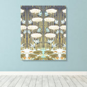 Vintage saliegroene Libelle & Lelie Kunst Canvas Afdruk (Insitu (Houten vloer))