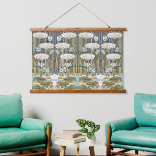 Vintage saliegroene Libelle & Lelie Kunst Hangend Wandkleed