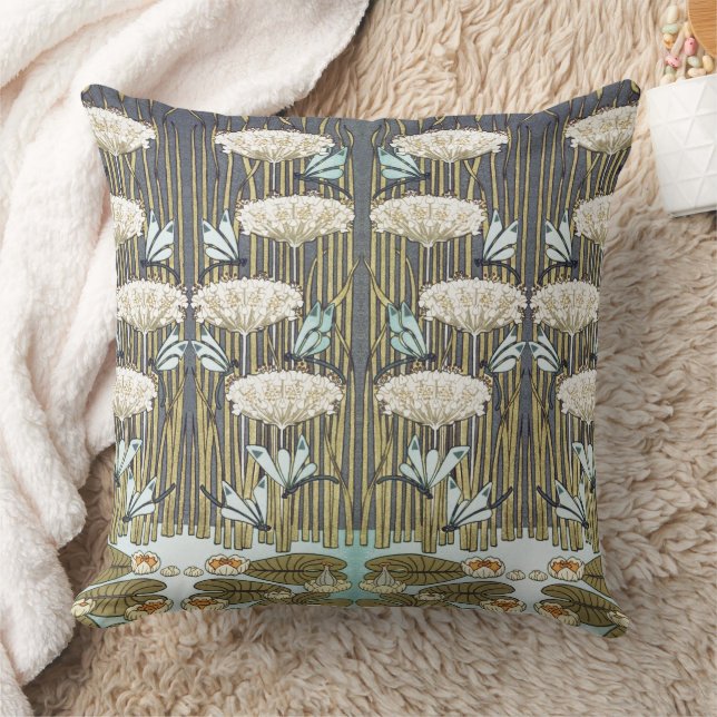 Vintage saliegroene Libelle & Lelie Kunst Kussen (Deken)