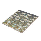 Vintage saliegroene Libelle & Lelie Kunst Tegeltje (Zijkant)