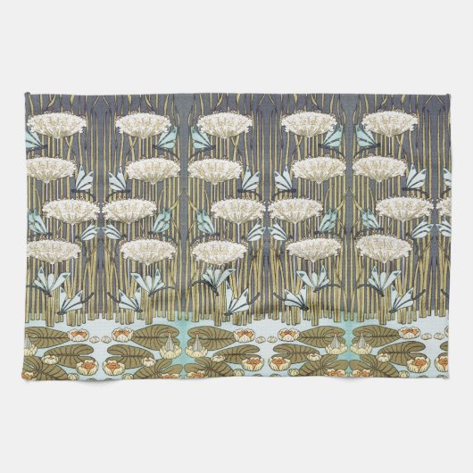 Vintage saliegroene Libelle & Lelie Kunst Theedoek (Horizontaal)