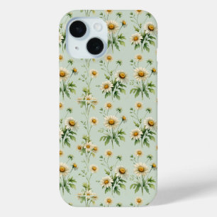 Vintage saliegroene madeliefjestelefoonhoes iPhone 15 case