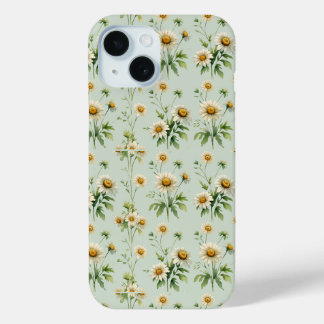 Vintage saliegroene madeliefjestelefoonhoes iPhone 15 case