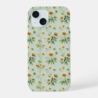 Vintage saliegroene madeliefjestelefoonhoes iPhone 15 case