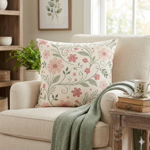 Vintage saliegroene roos cottagecore bloemenspoor kussen