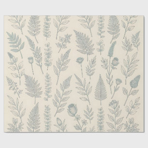 Vintage saliegroene varens wilde bloemen botanisch cadeaupapier