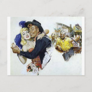 Vintage Saloon Girl Cowboy Bar Dance Fun poster Briefkaart