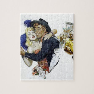 Vintage Saloon Girl Cowboy Bar Dance Fun poster Legpuzzel