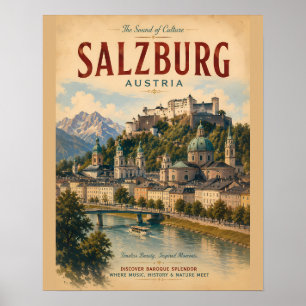 Vintage Salzburg Oostenrijk Reisposter met Barok Poster