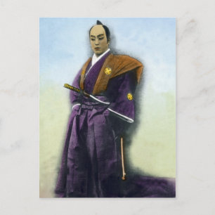 Vintage Samurai and Sword Hand Colored Japanese Briefkaart