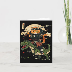 Vintage Samurai Kat Dinosaur Japanse Kunst Grafisc Kaart