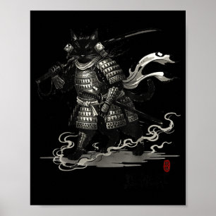 Vintage Samurai Kat Japanse T-shirt Poster