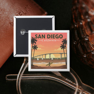 Vintage San Diego Californië Vierkante Button 5,1 Cm