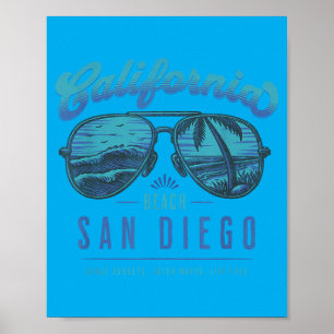 Vintage San Diego Californië Zonnebril Strand Zons Poster