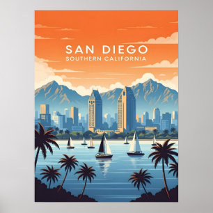 Vintage San Diego silhouet met zeilboten Poster