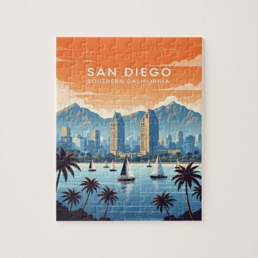 Vintage San Diego skyline with sailboats Legpuzzel (Verticaal)
