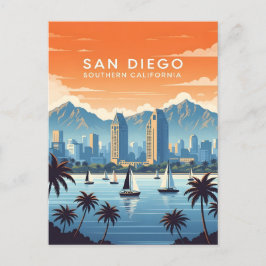 Vintage San Diego-sylhouette met zeilboten Briefkaart