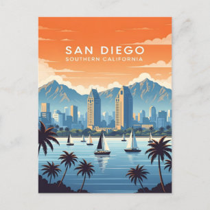 Vintage San Diego-sylhouette met zeilboten Briefkaart