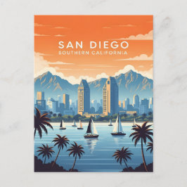 Vintage San Diego-sylhouette met zeilboten Briefkaart