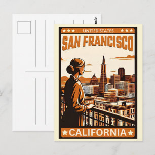 Vintage San Francisco, CA balkon uitzicht cadeaus Briefkaart