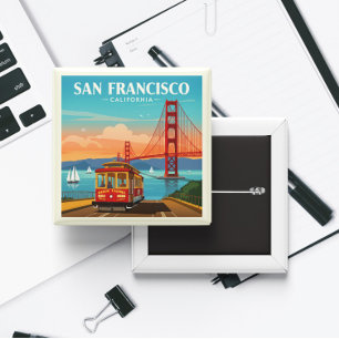 Vintage San Francisco California Vierkante Button 5,1 Cm