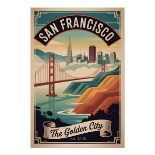 Vintage San Francisco Californië Gouden Stad Retro Perfect Poster