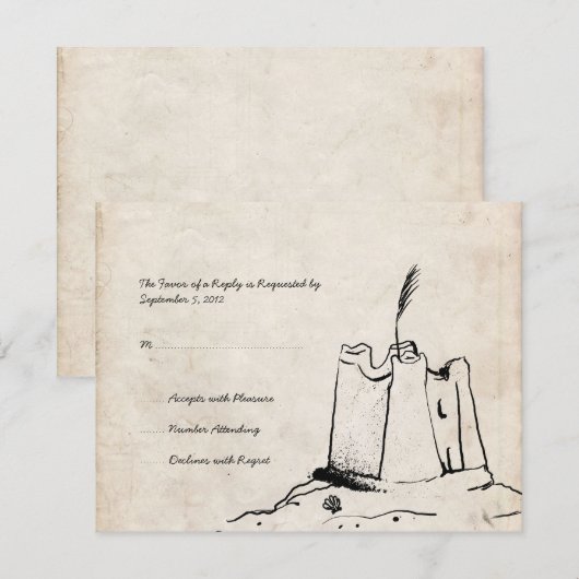 Vintage Sand Castle Wedding Invitation RSVP (Voorkant / Achterkant)