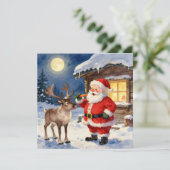 Vintage Santa and Reindeer Christmas Personalized Feestdagenkaart (Staand voorkant)