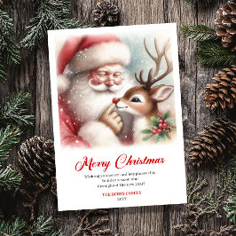 Vintage Santa And Rudolph Joyful Christmas Greetin Feestdagenkaart