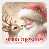 Vintage Santa and Rudolph Personalized Holiday  Vierkante Sticker (Voorkant)