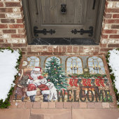 Vintage Santa by the Fireplace Christmas Rustic  Deurmat