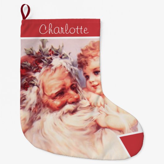 Vintage Santa Child's Christmas Stocking Grote Kerstsok (Voorkant)
