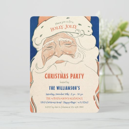 Vintage Santa Christmas Party Invitation Kaart (Staand voorkant)